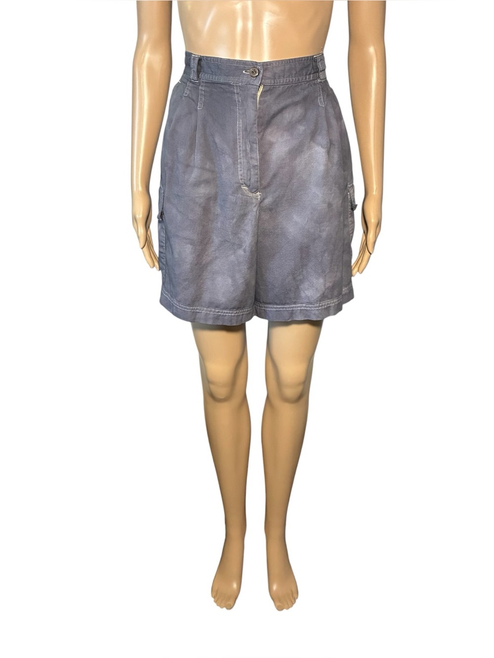 Vintage Rafaella Womens's Repurposed Cargo Shorts S Gray 100% Cotton Zip-Fly